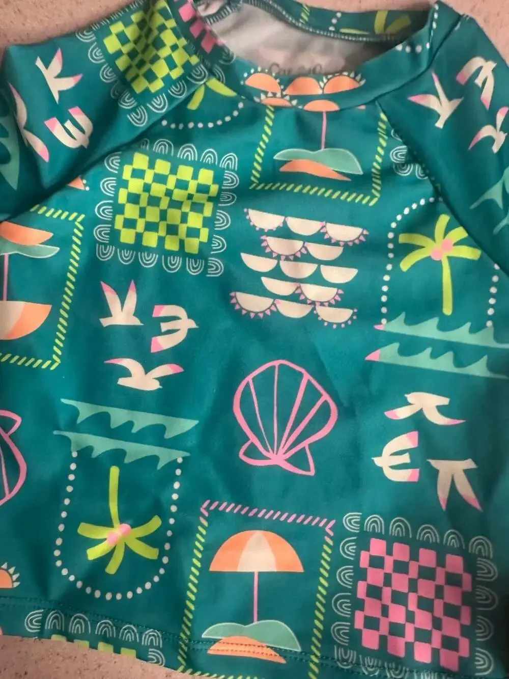 Cat & Jack Toddler Girls 2-Piece Tropical Print Long Sleeve Rash Guard Swimsuit
